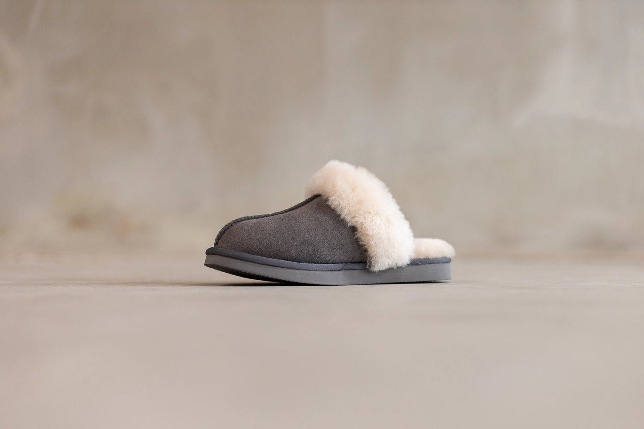 Lammfell Damen Hausschuhe Lumi, Grau-Blau