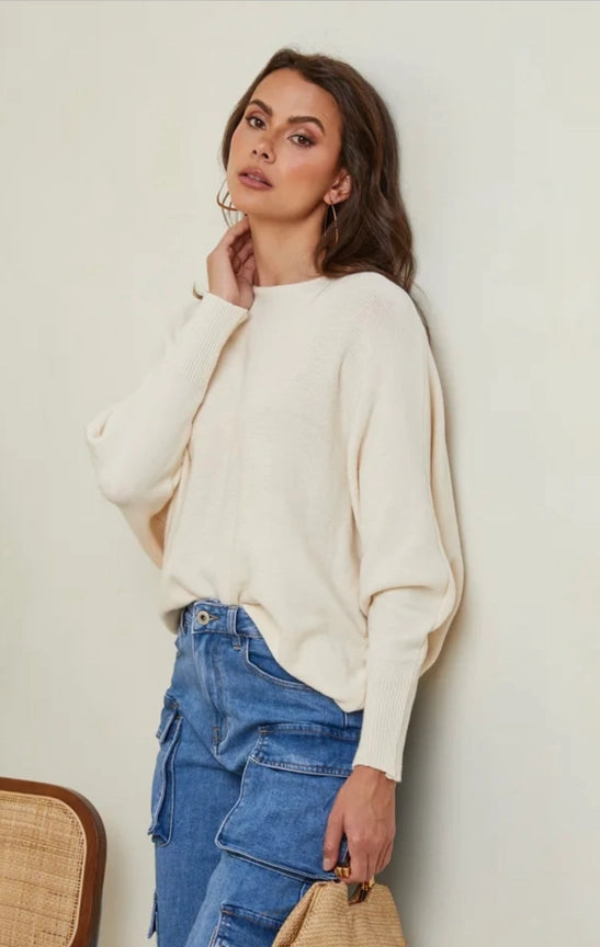 LÉA & LUC, DAMENPULLOVER MIT FLEDERMAUSÄRMELN, DIVERSE FARBEN!