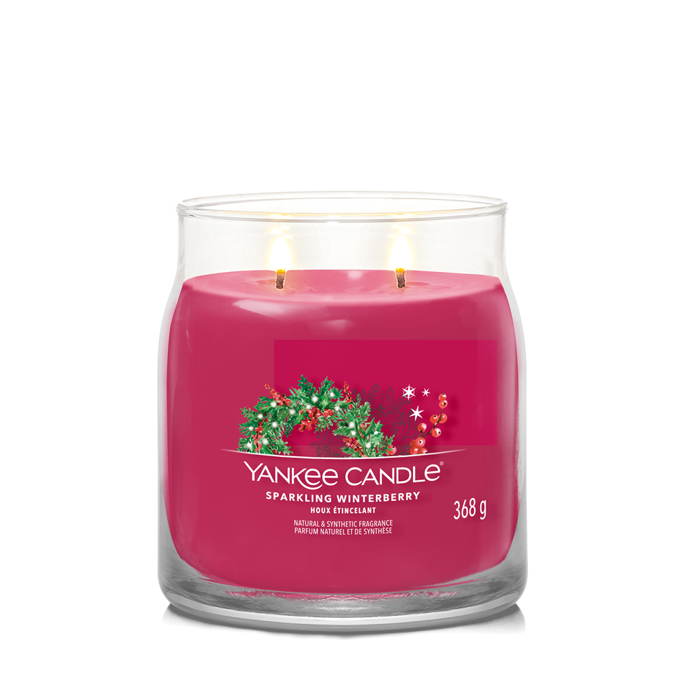 🕯️YANKEE CANDLE SIGNATURE, SPARKLING WINTERBERRY, MEDIUM JAR