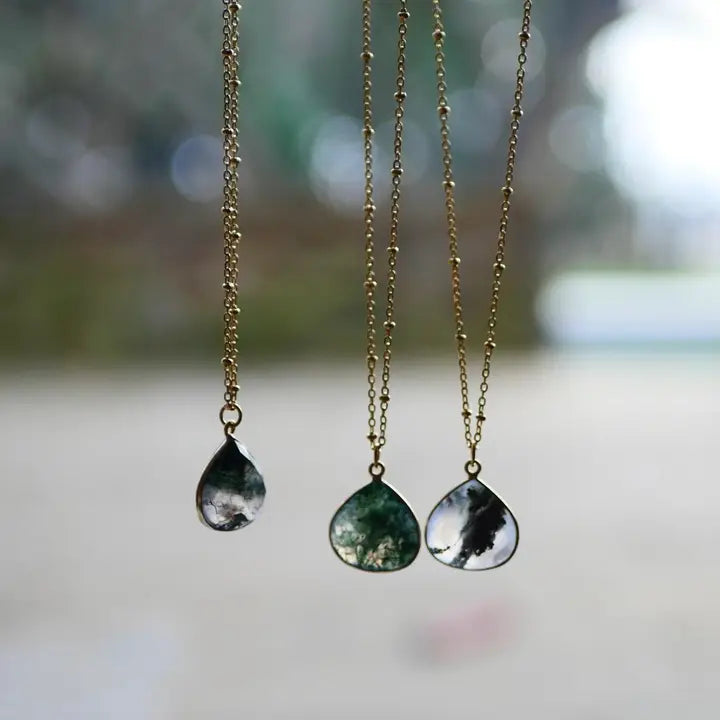 🌿GINANDGER, HALSKETTE JUSTINE – AGATE MOSS (MOOSACHAT)