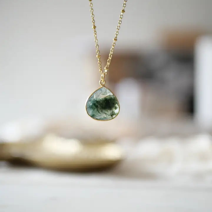 🌿GINANDGER, HALSKETTE JUSTINE – AGATE MOSS (MOOSACHAT)