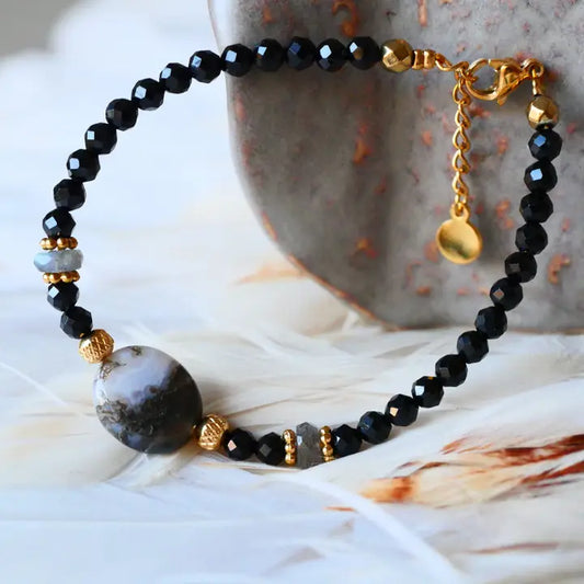 GINANDGER, BHOOMI SUTRA ARMBAND - TURMALIN, MOOSACHAT & LABRADORIT