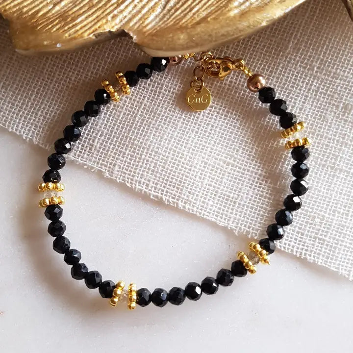 🖤GINANDGER, ARMBAND AUS SCHWARZEM TUMALIN & LABRADORIT