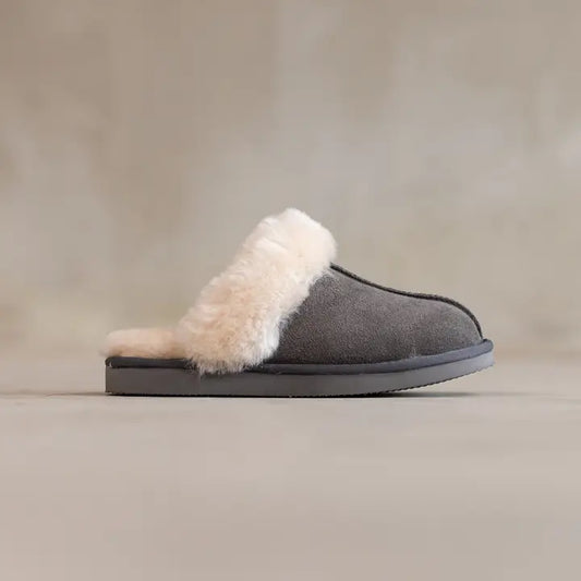 Lammfell Damen Hausschuhe Lumi, Grau-Blau