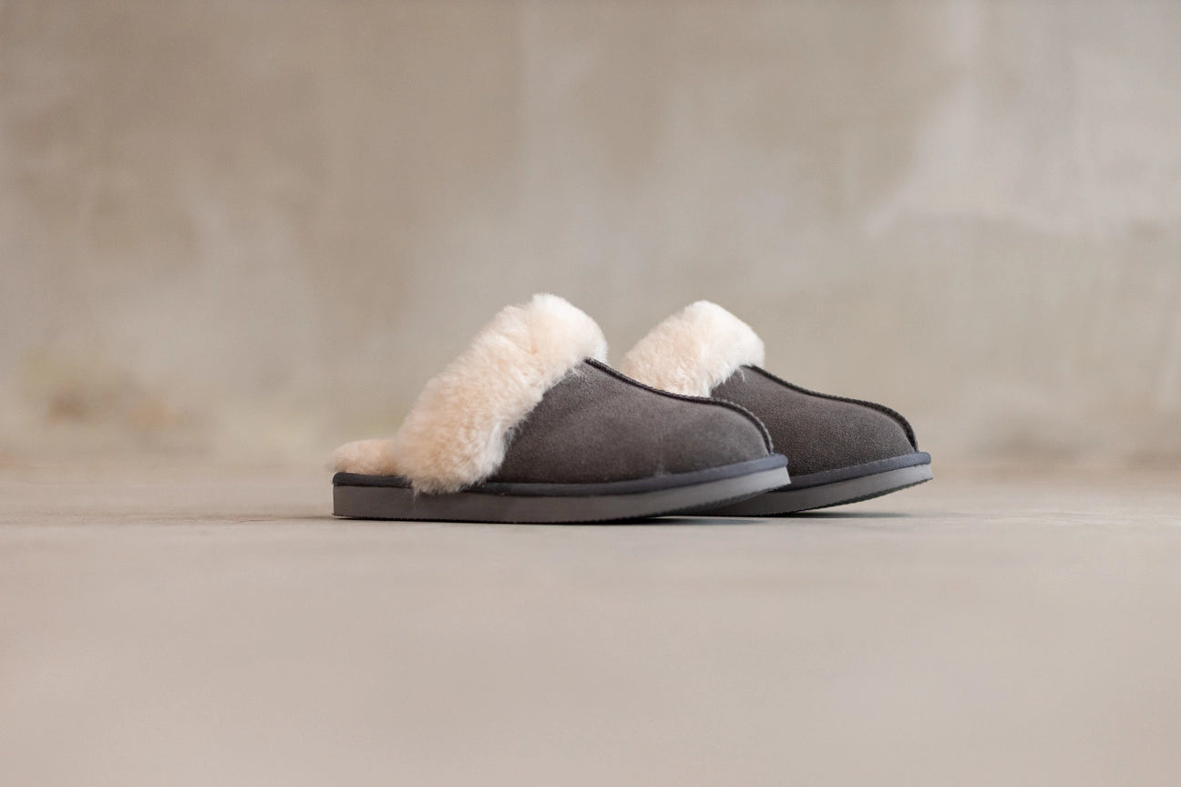 Lammfell Damen Hausschuhe Lumi, Grau-Blau